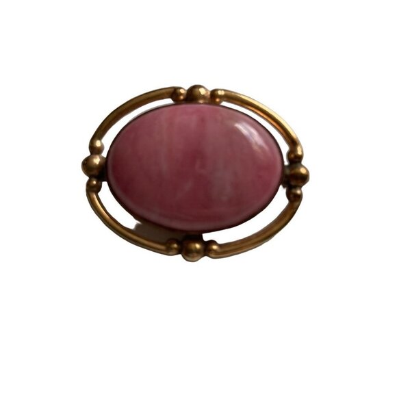 Vintage Uncas 10K Gold Filled Brooch Pink Oval Stone Romantic Signed - Picture 2 of 9